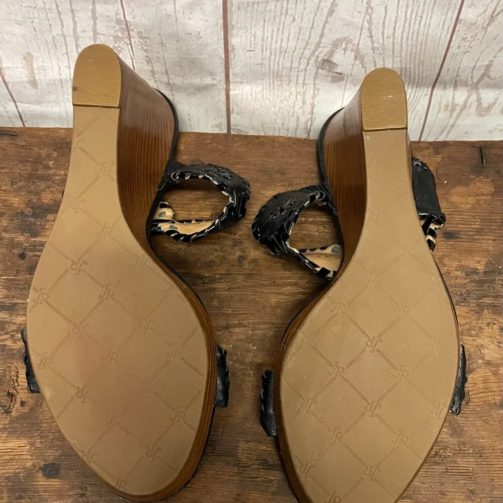 Jack Rogers Luccia Leather and Patent Leather Wedge Sandals